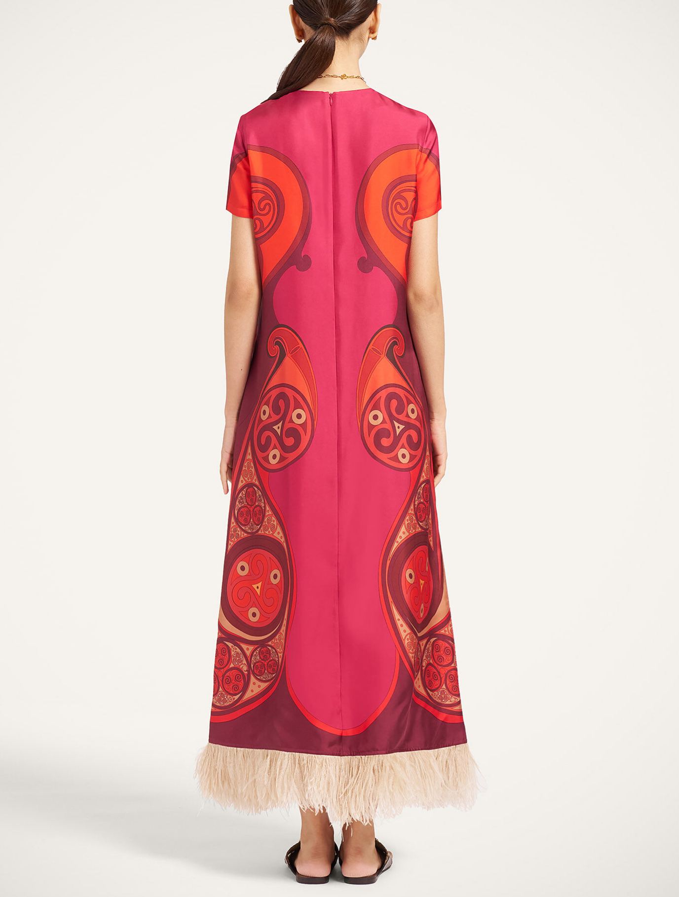 Swing Feather-Trimmed Maxi Dress