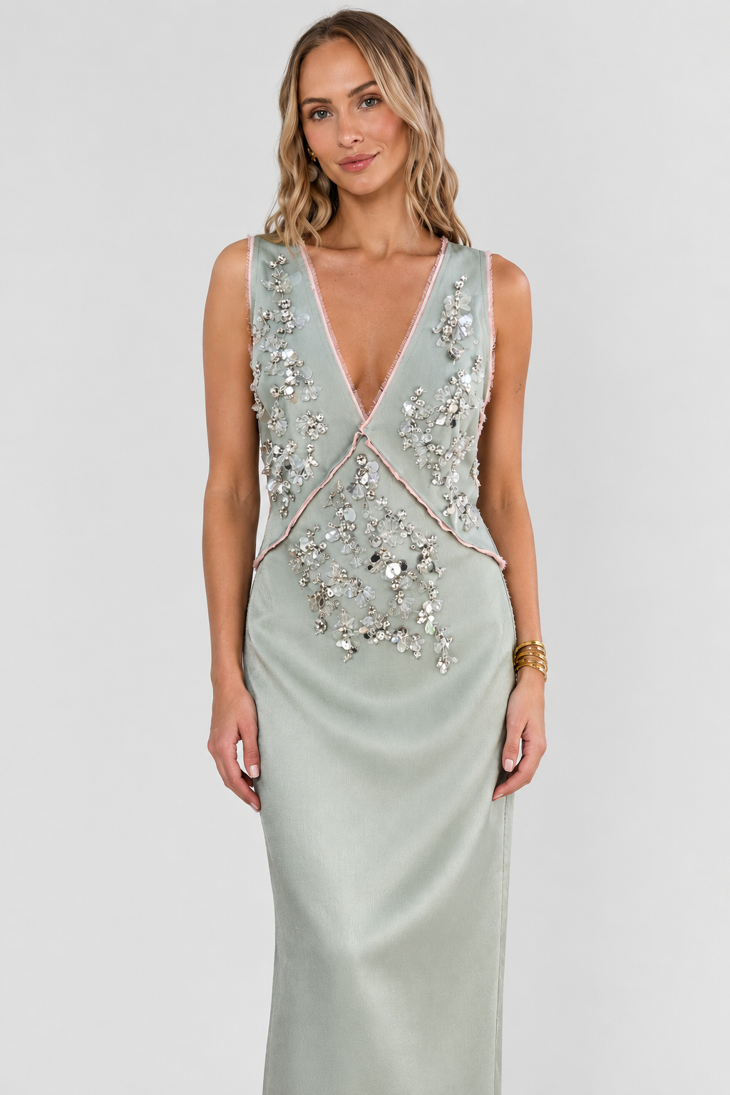 Embellished V-Neck Midi Dress