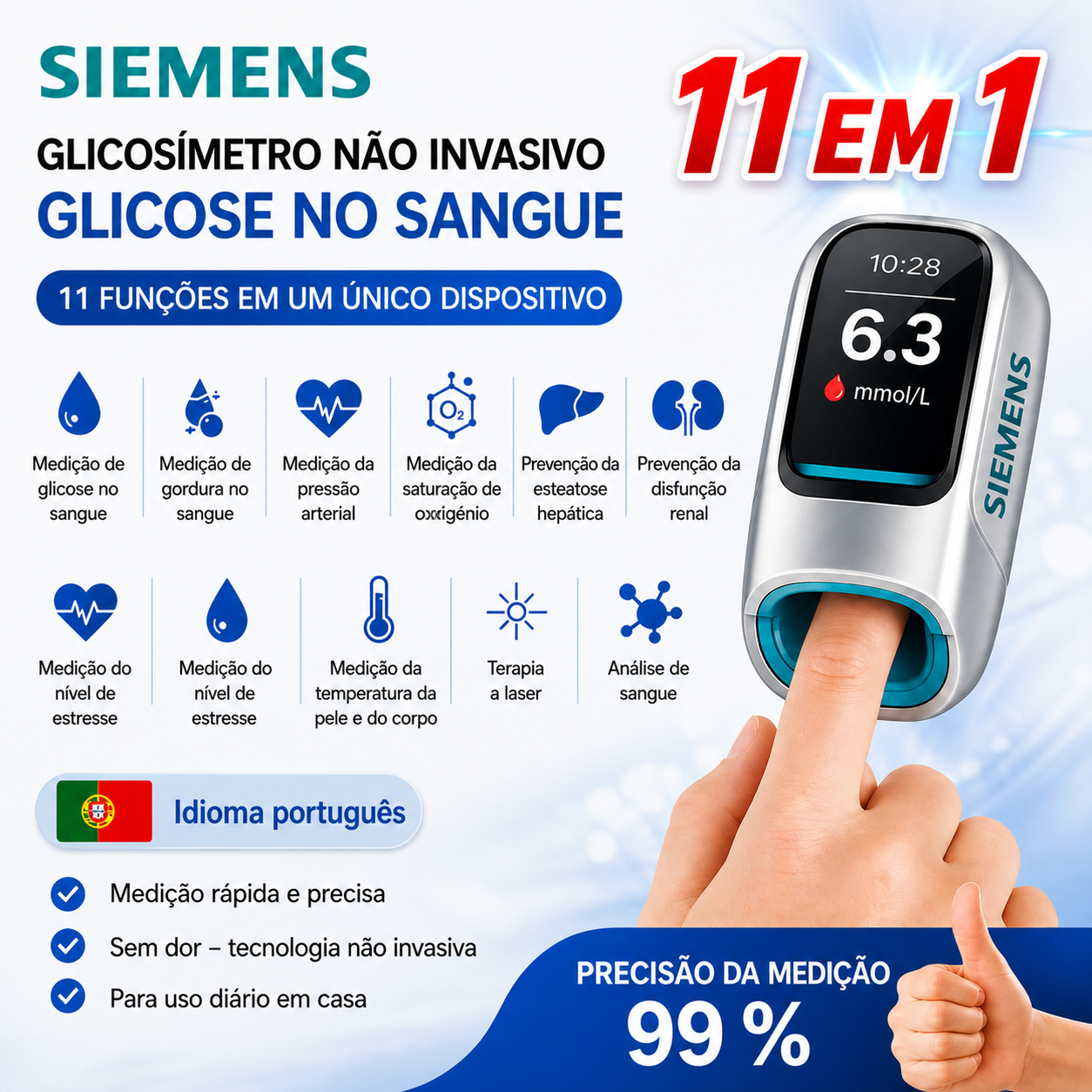 🔥 Glicosímetro Inteligente Não Invasivo Siemens™ – Medição de Glicose Indolor, Sem Agulhas e Rápida em Casa 🔥