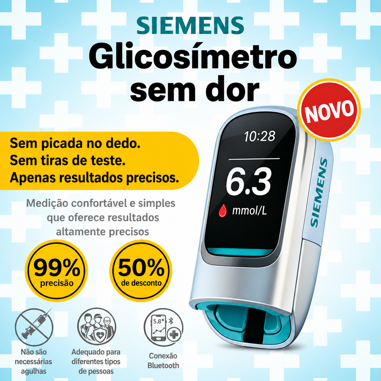 🔥 Glicosímetro Inteligente Não Invasivo Siemens™ – Medição de Glicose Indolor, Sem Agulhas e Rápida em Casa 🔥