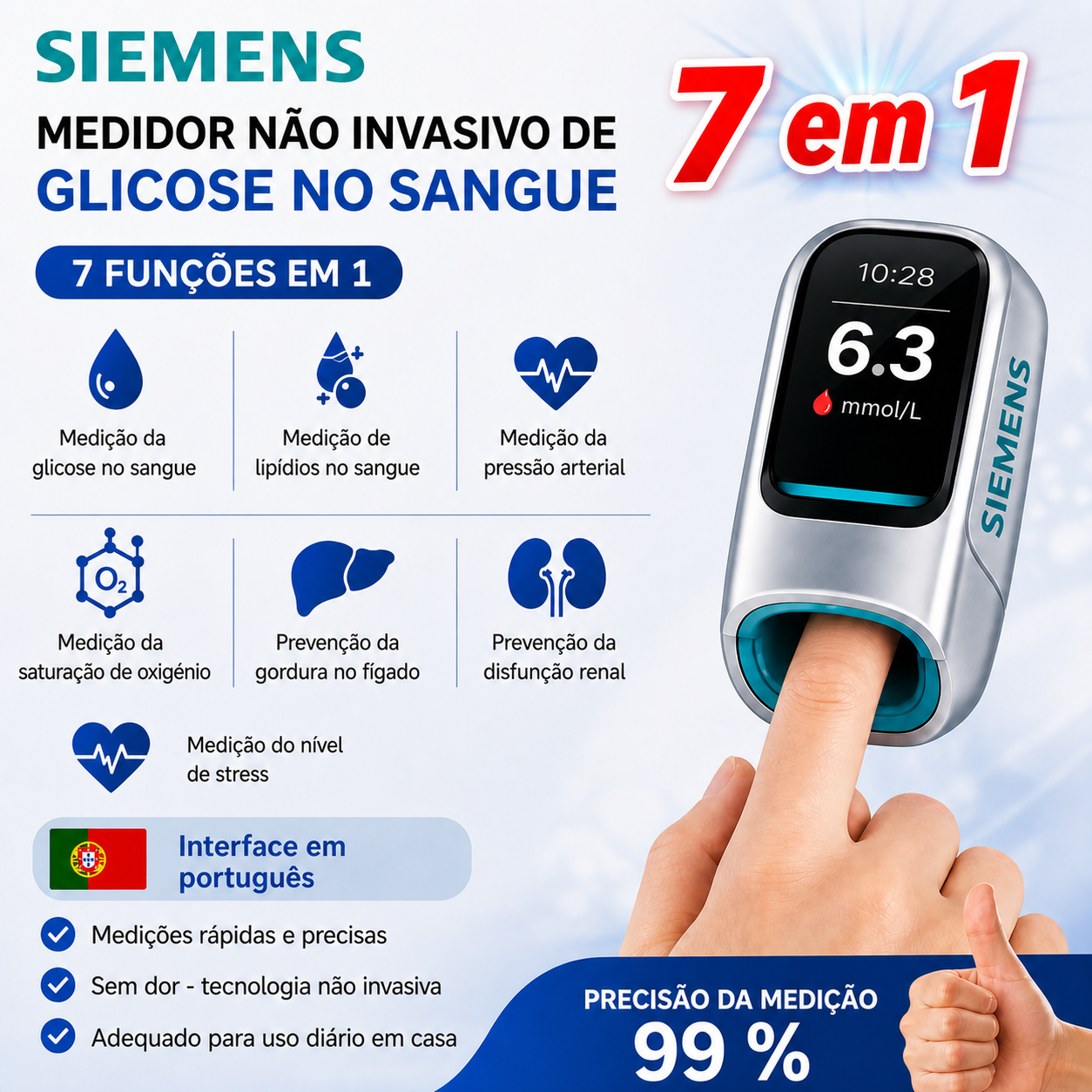🔥 Glicosímetro Inteligente Não Invasivo Siemens™ – Medição de Glicose Indolor, Sem Agulhas e Rápida em Casa 🔥