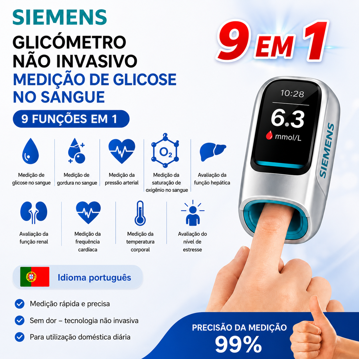 🔥 Glicosímetro Inteligente Não Invasivo Siemens™ – Medição de Glicose Indolor, Sem Agulhas e Rápida em Casa 🔥