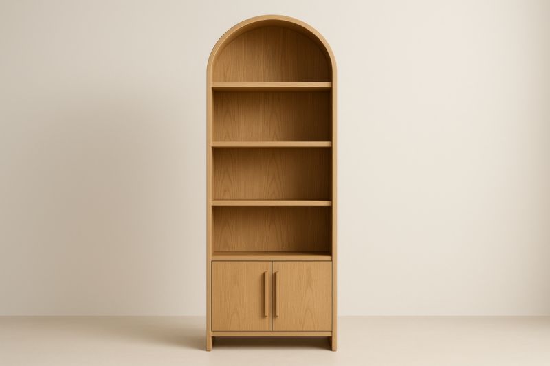 Bibliothèque en bois de chêne avec étagères et portes