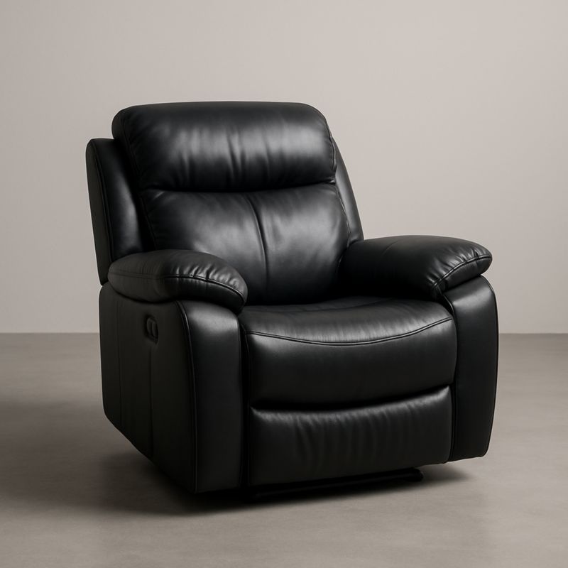 Fauteuil avec accoudoirs en cuir véritable noir
