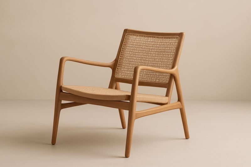 Fauteuil en bois naturel avec assise et dossier en rotin