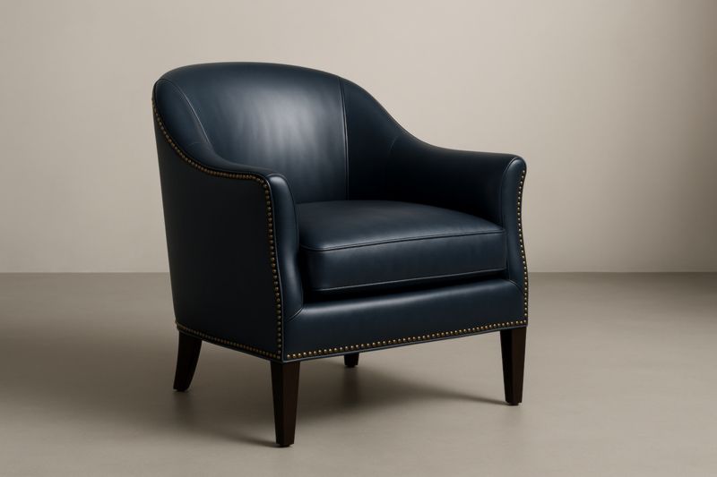 Fauteuil en cuir véritable bleu avec cadre en bois