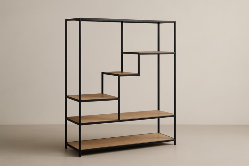 Étagère escalier noire en métal et chêne 180x150x35 cm