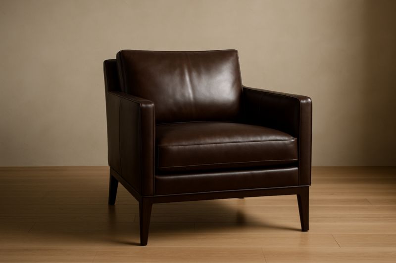 Fauteuil en Cuir Marron avec Cadre en Bois