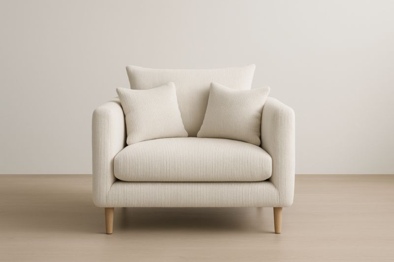 Fauteuil en tissu crème avec coussins en mousse haute densité