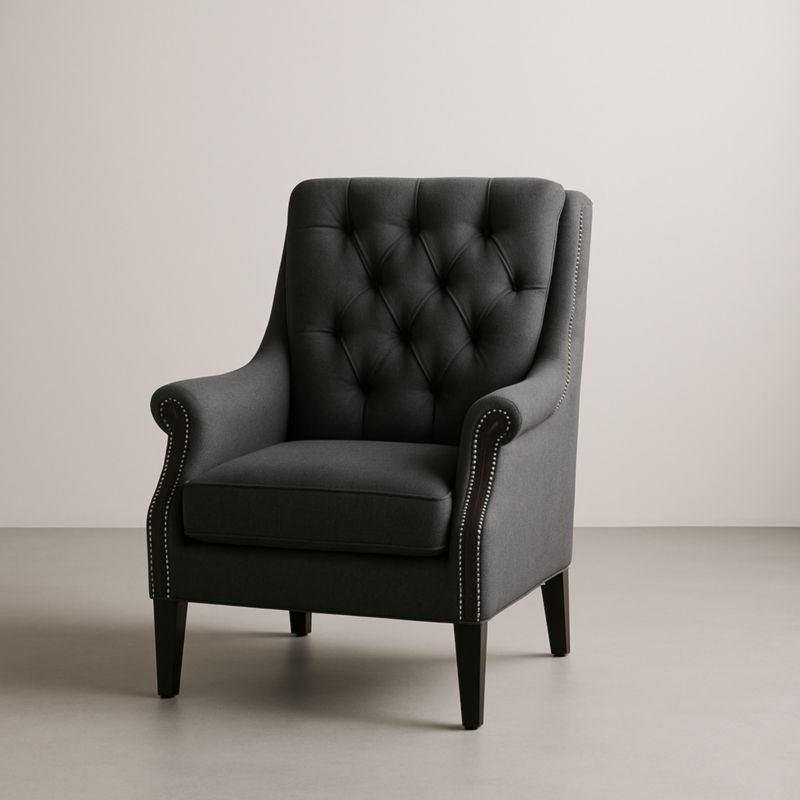 Fauteuil en tissu gris avec accoudoirs