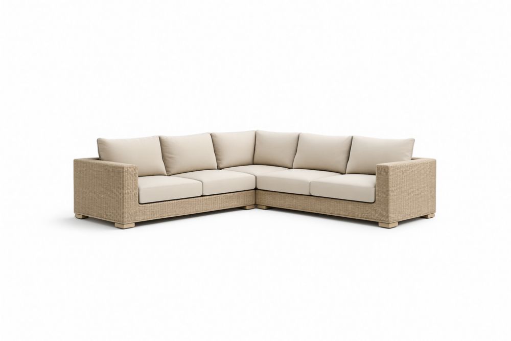 Divano angolare da giardino in rattan con cuscini sfoderabili beige-Nesthavenx