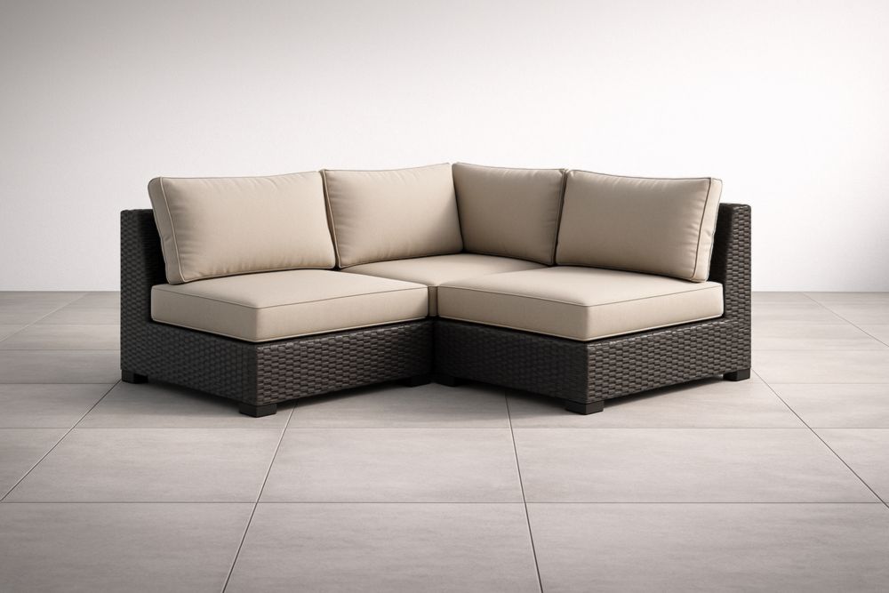 Divano Modulare Angolare da Esterno in Rattan con Cuscini Beige-Nesthavenx