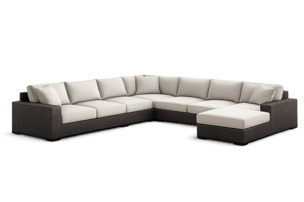 Divano angolare modulare da giardino in polyrattan con cuscini color crema-Nesthavenx