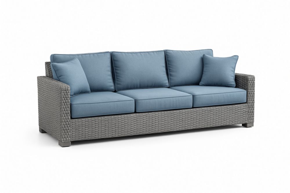 Divano da giardino a 3 posti in rattan sintetico con cuscini blu-Nesthavenx