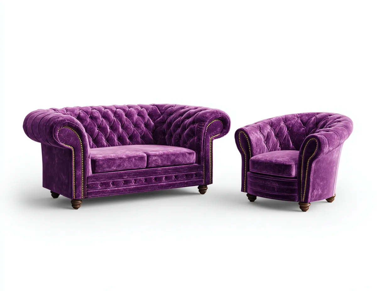 Set divani - velluto - 182x88x76 cm - viola - stile classico-Pineuply