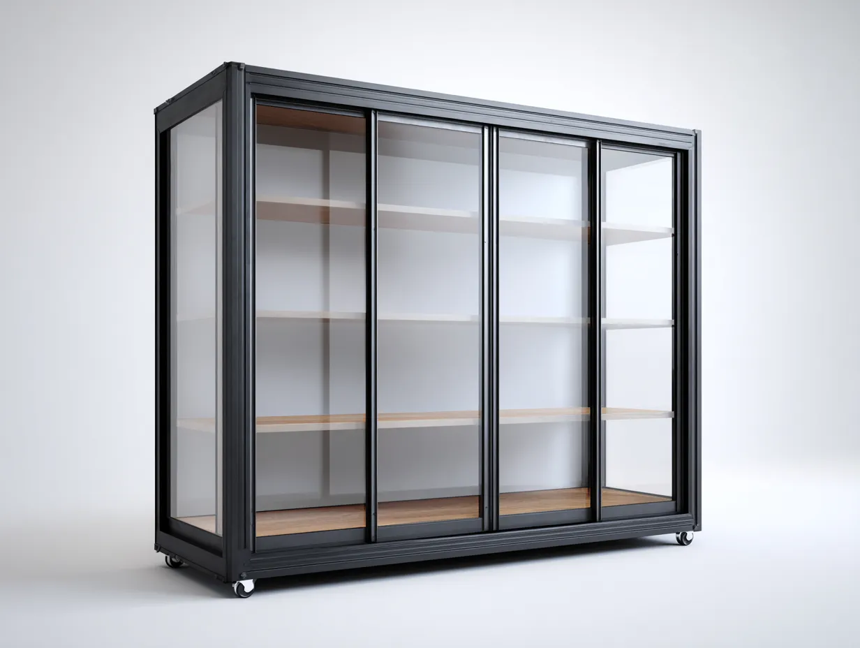 Vetrina - Vetro-Metallo-Legno - 180x45x150 cm - Nero - Design moderno-Pineuply