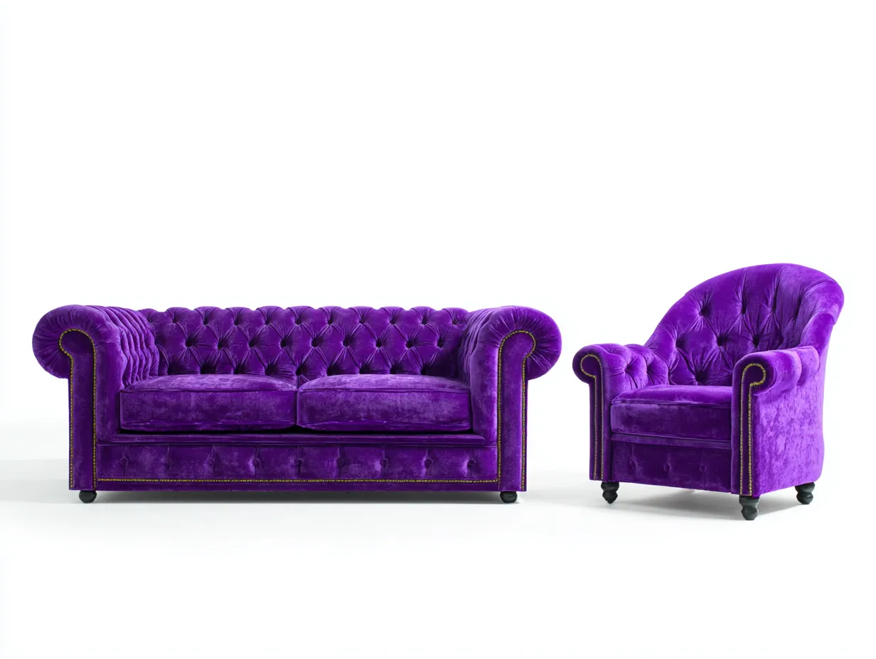 Set divani - velluto - 188x92x80 cm - viola - stile classico-Pineuply