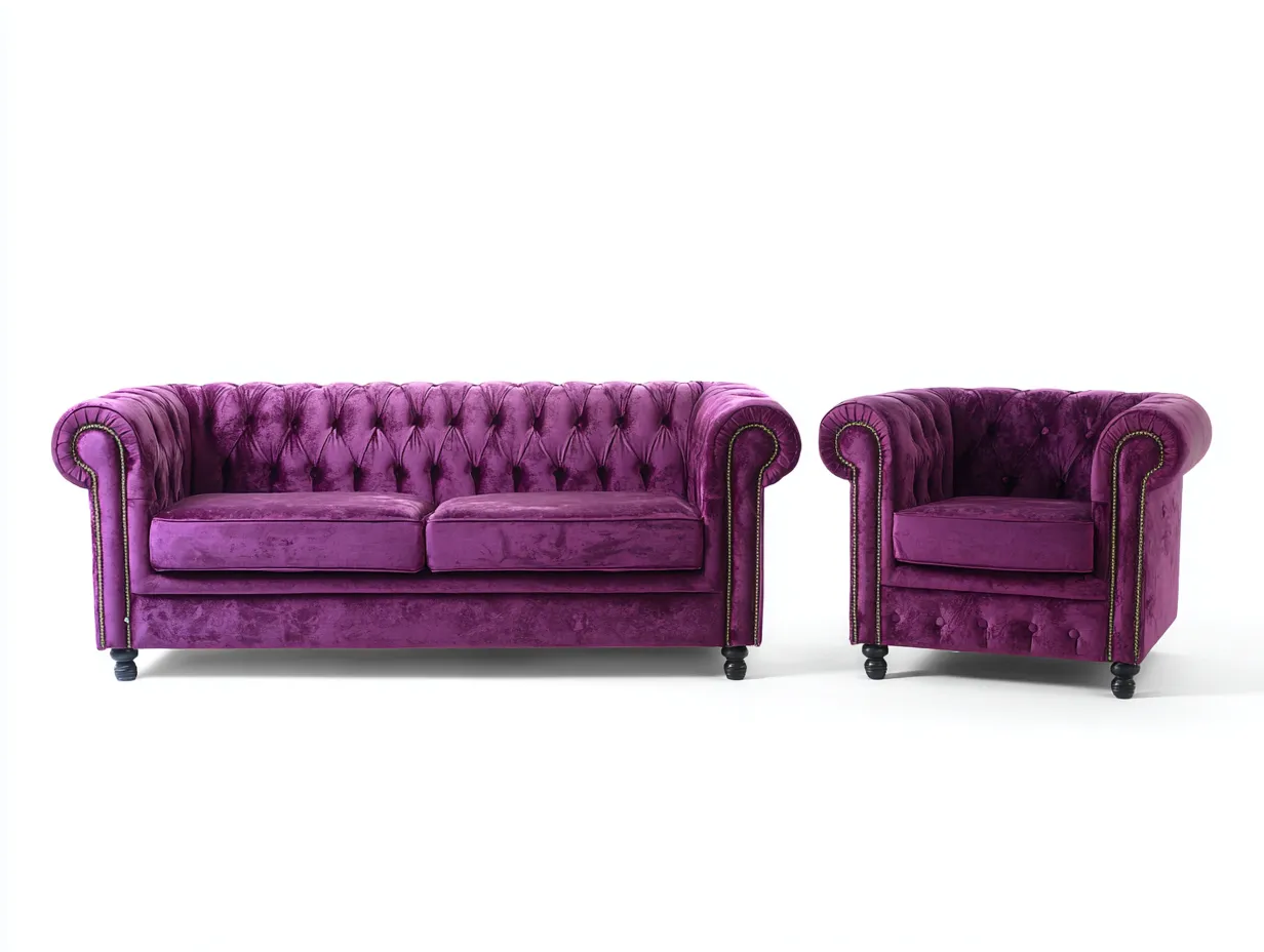 Set divani - velluto - 190x94x82 cm - viola - stile classico-Pineuply