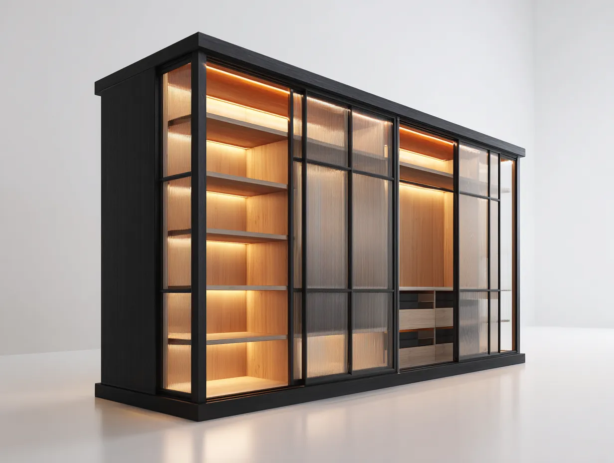 Vetrina - Vetro-Metallo-Legno - 220x48x160 cm - Nero - Design moderno-Pineuply