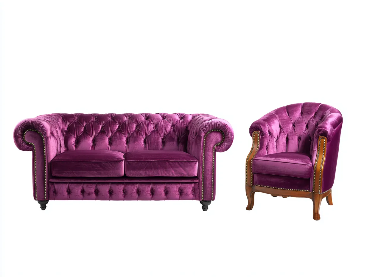 Set divani - velluto - 185x90x78 cm - viola - stile classico-Pineuply