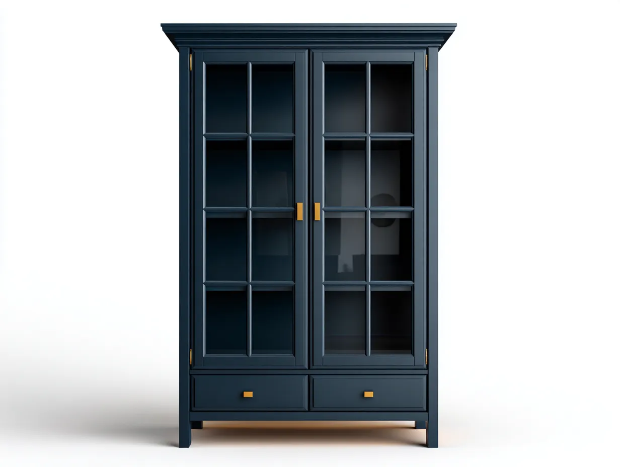 Vetrina - Vetro-Legno - 100x45x190 cm - Blu - Design classico-Pineuply