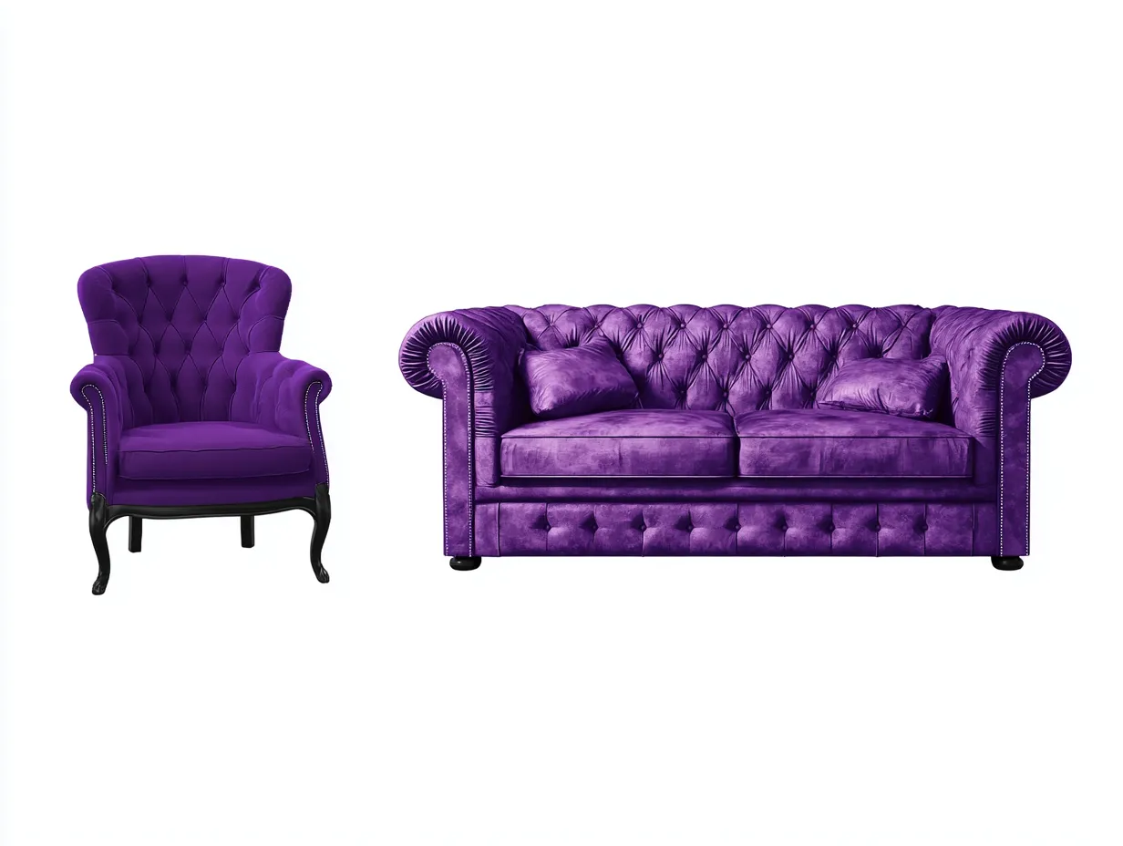 Set divani - velluto - 192x96x83 cm - viola - stile classico-Pineuply