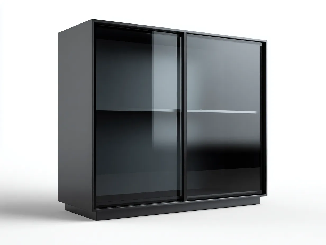 Vetrina - Vetro-Metallo - 140x40x110 cm - Nero - Design moderno-Pineuply