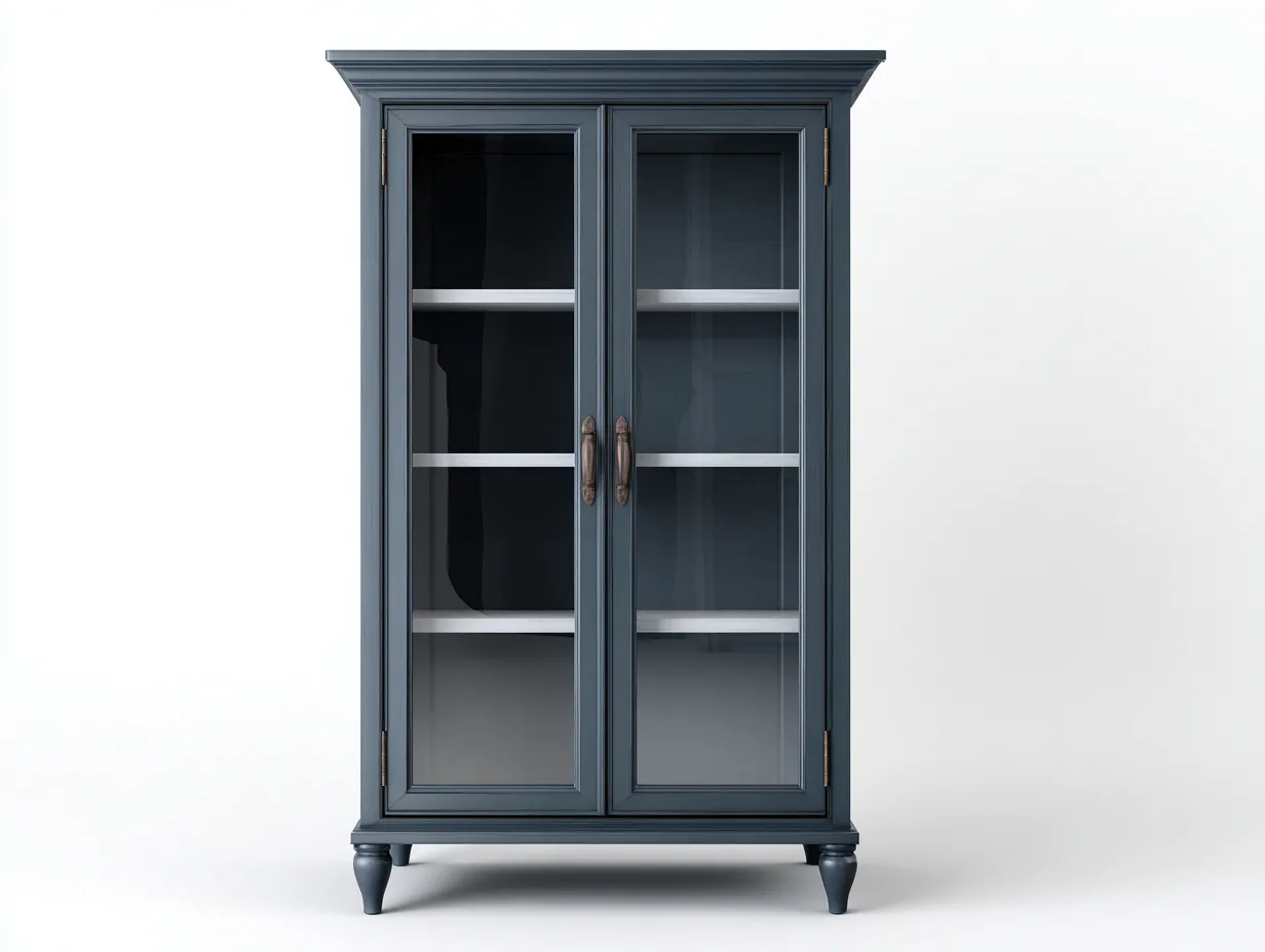 Vetrina - Vetro-Legno - 95x43x185 cm - BluGrigio - Design classico-Pineuply