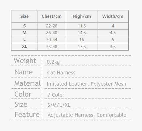 Cat Harness Vest Leash Imitation Leather 7 Color Pet Adjustable Harness