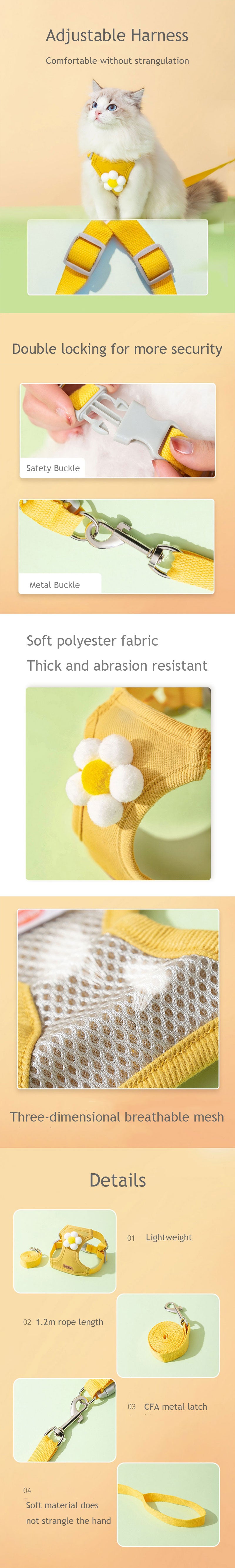 Outdoor Cat Harness 3 Color Cute Travel Leash Set