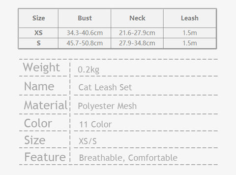 Cat Leash Set Breathable Reflective Strips Jacket 11 Color Adjustable Vest Harnesses