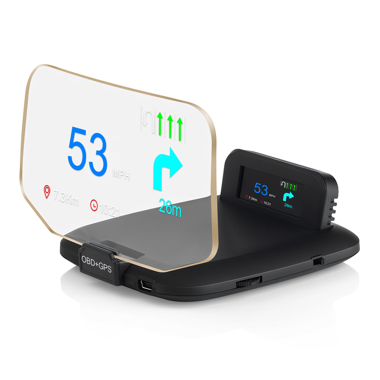 Autenvi HD70 Advanced Car HUD with OBD Diagnostics & GPS Navigation - Universal Head Up Display for Safer Driving
