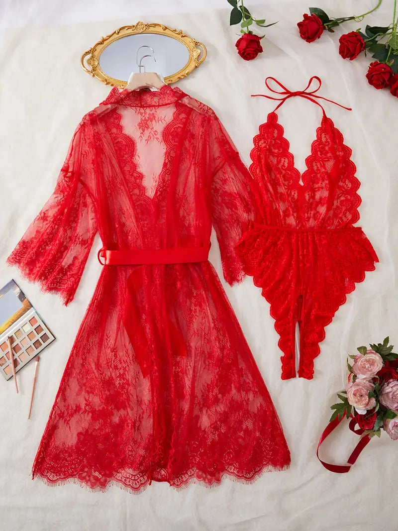 💖Дамски комплект нощница от дантела