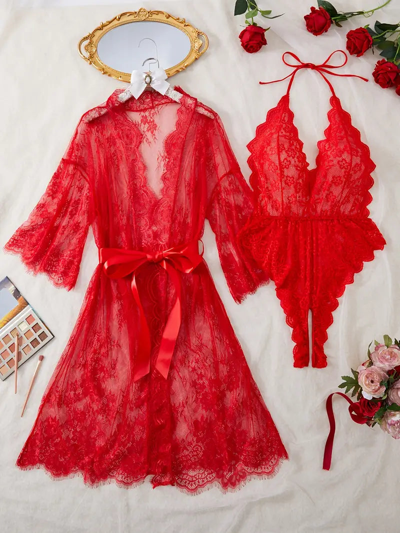 💖Дамски комплект нощница от дантела