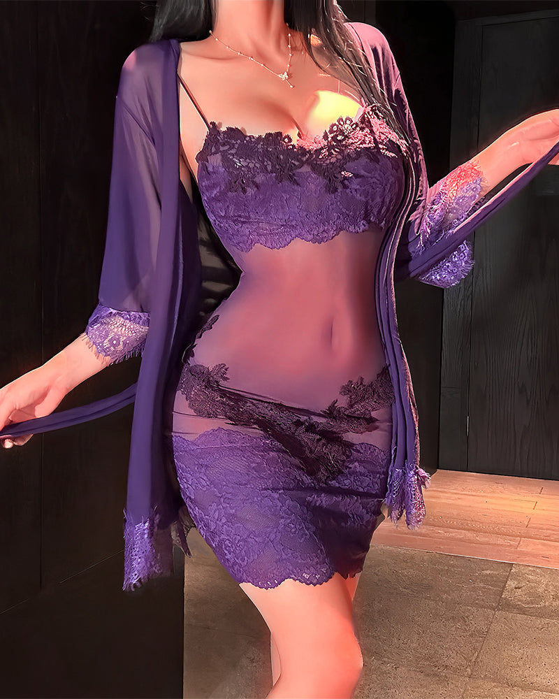 🌺 Луксозен дамски комплект за спане от фина дантелена мрежа – лек, съблазнителен и елегантен