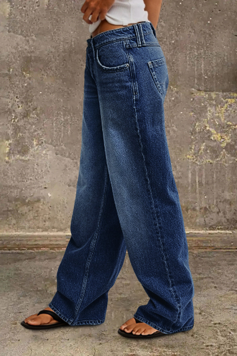 Дънки с измиване, средна талия и прав крачол