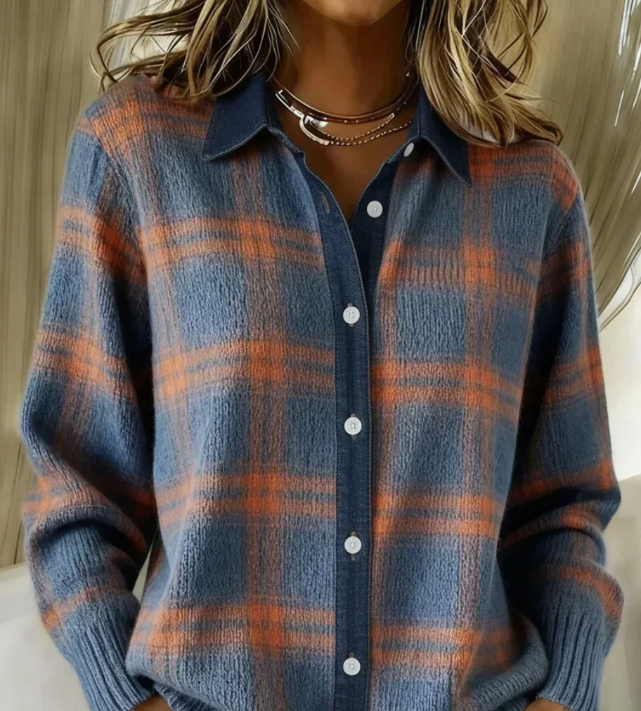 Разпродажба 🔥 Дамска ежедневна памучна риза с кариран принт и копчета