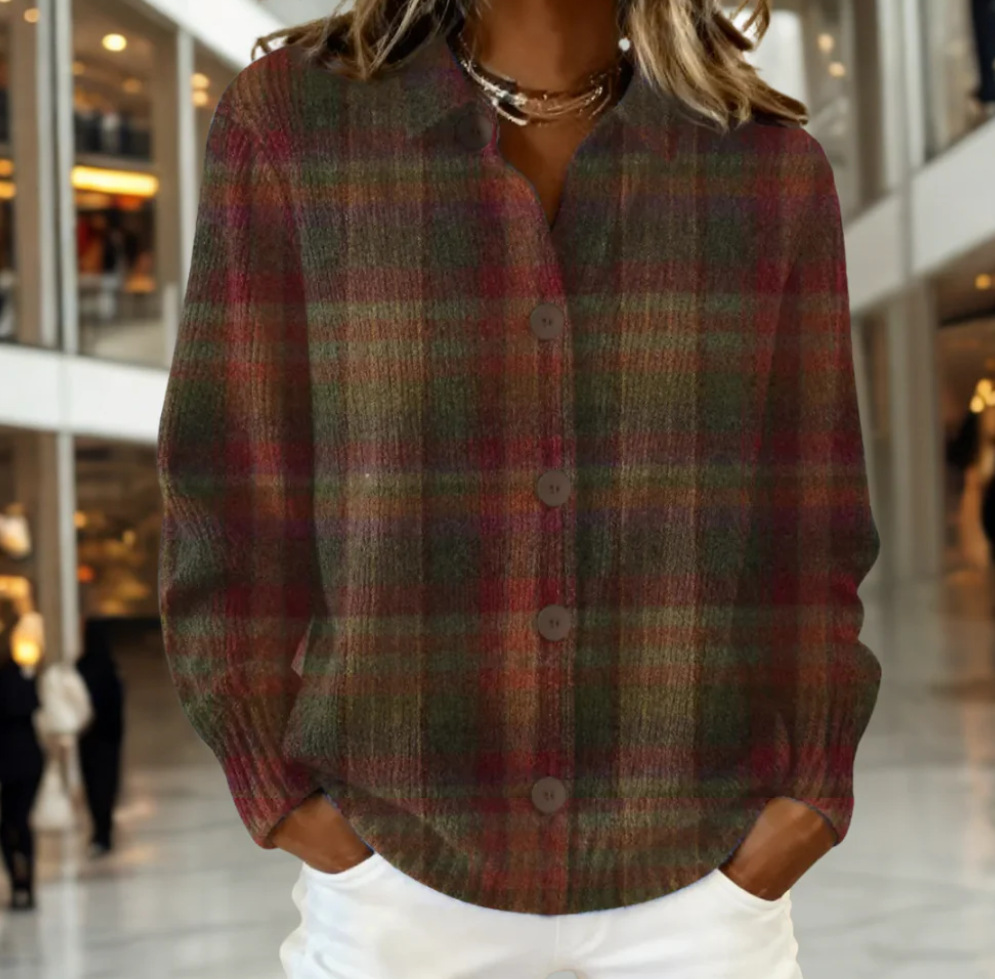 Разпродажба 🔥 Дамска ежедневна памучна риза с кариран принт и копчета