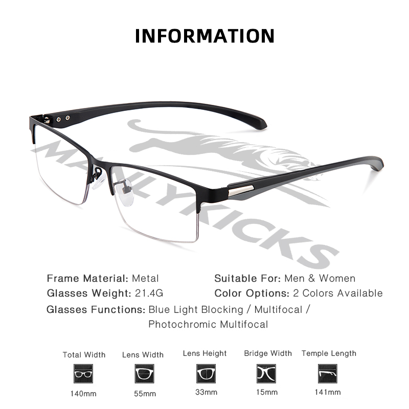 TITANIUM MULTI-FOCUS READING GLASSES PHOTOCHROMIC PROGRESSIVE DOUBLE LIGHT ANTI-BLUE LIGHT