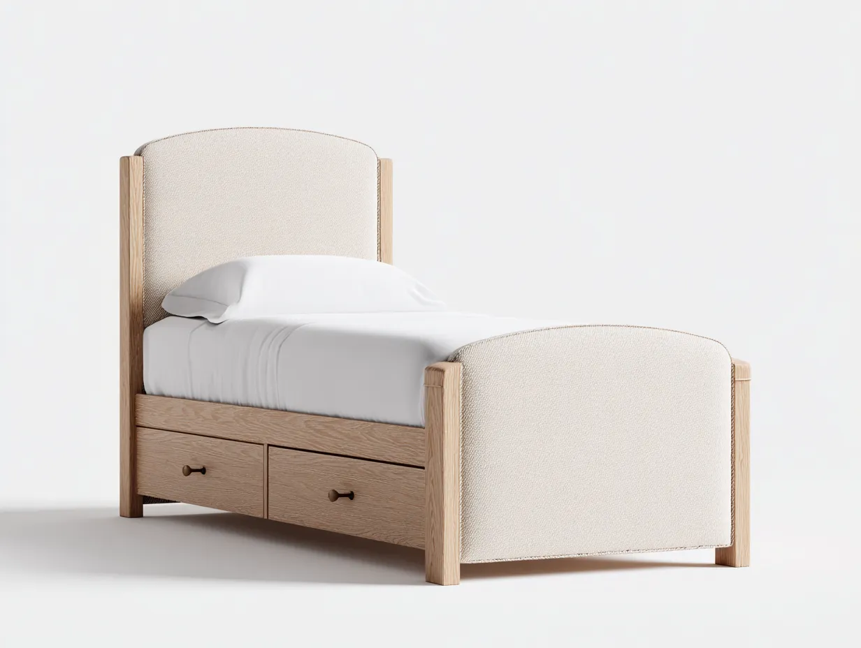Letto singolo-legno-tessuto-195x100x110 cm-Beige-design classico-Denmyhome