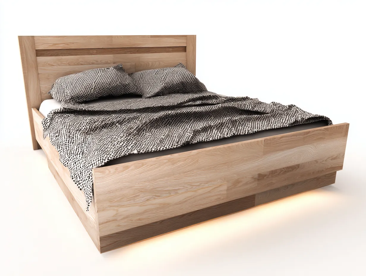 Letto matrimoniale - Legno - 214x168x110 cm - Rovere naturale - Design moderno essenziale-Denmyhome