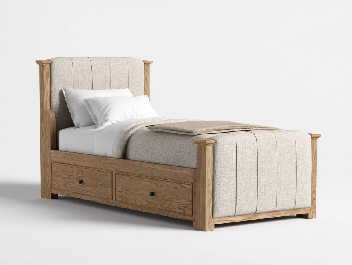 Letto singolo-legno-tessuto-202x102x112 cm-Beige-design classico-Denmyhome