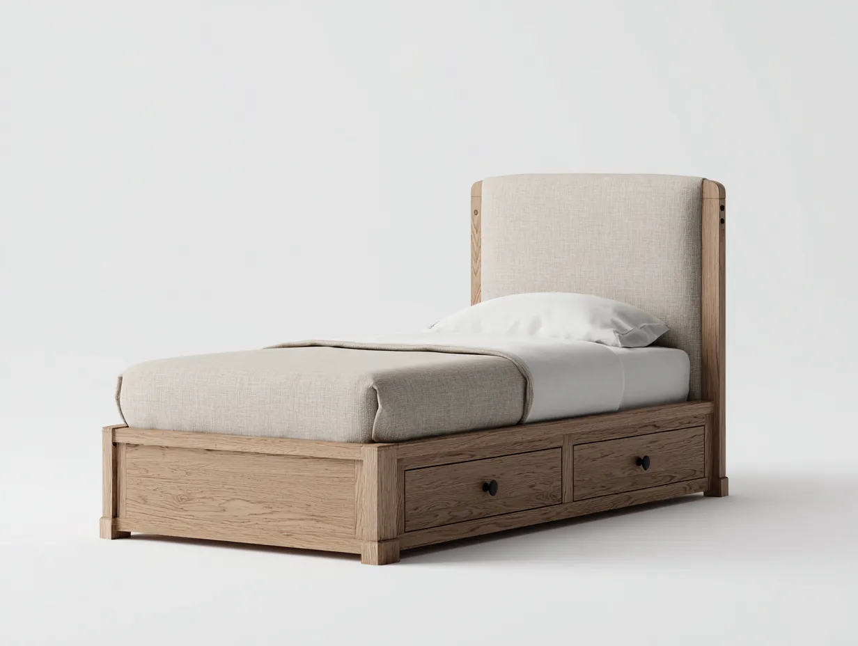 Letto singolo-legno-tessuto-198x98x105 cm-Beige-design moderno-Denmyhome