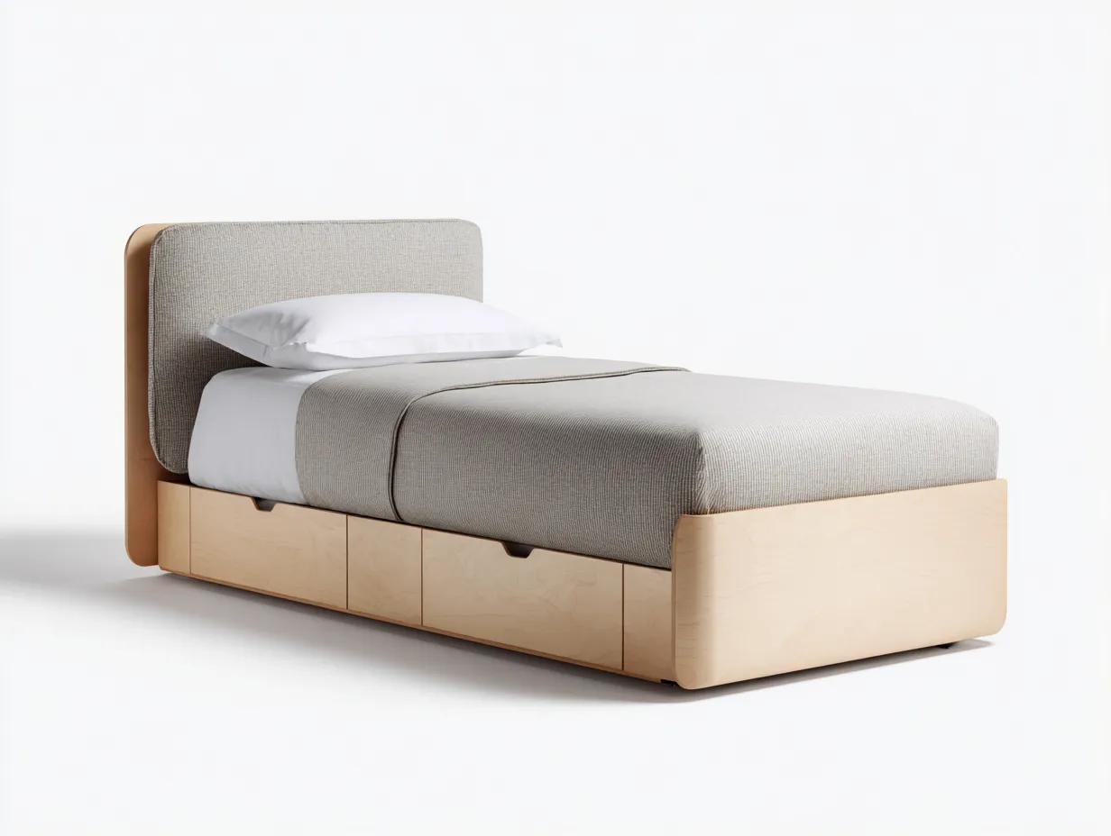 Letto singolo-legno-tessuto-200x95x90 cm-Beige-design moderno-Denmyhome