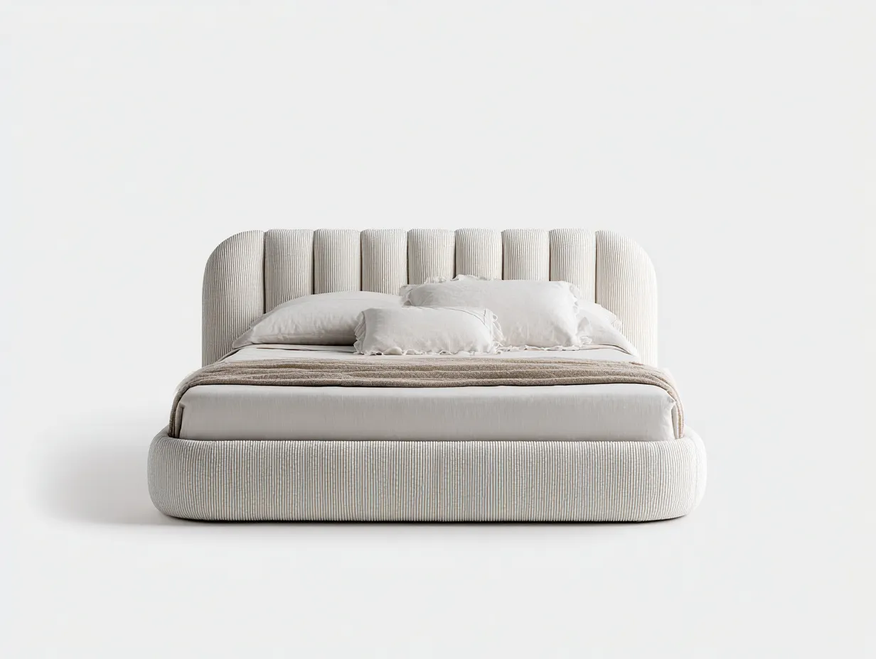 Letto matrimoniale - Tessuto - 215x170x115 cm - Bianco crema - Design contemporaneo morbido-Denmyhome