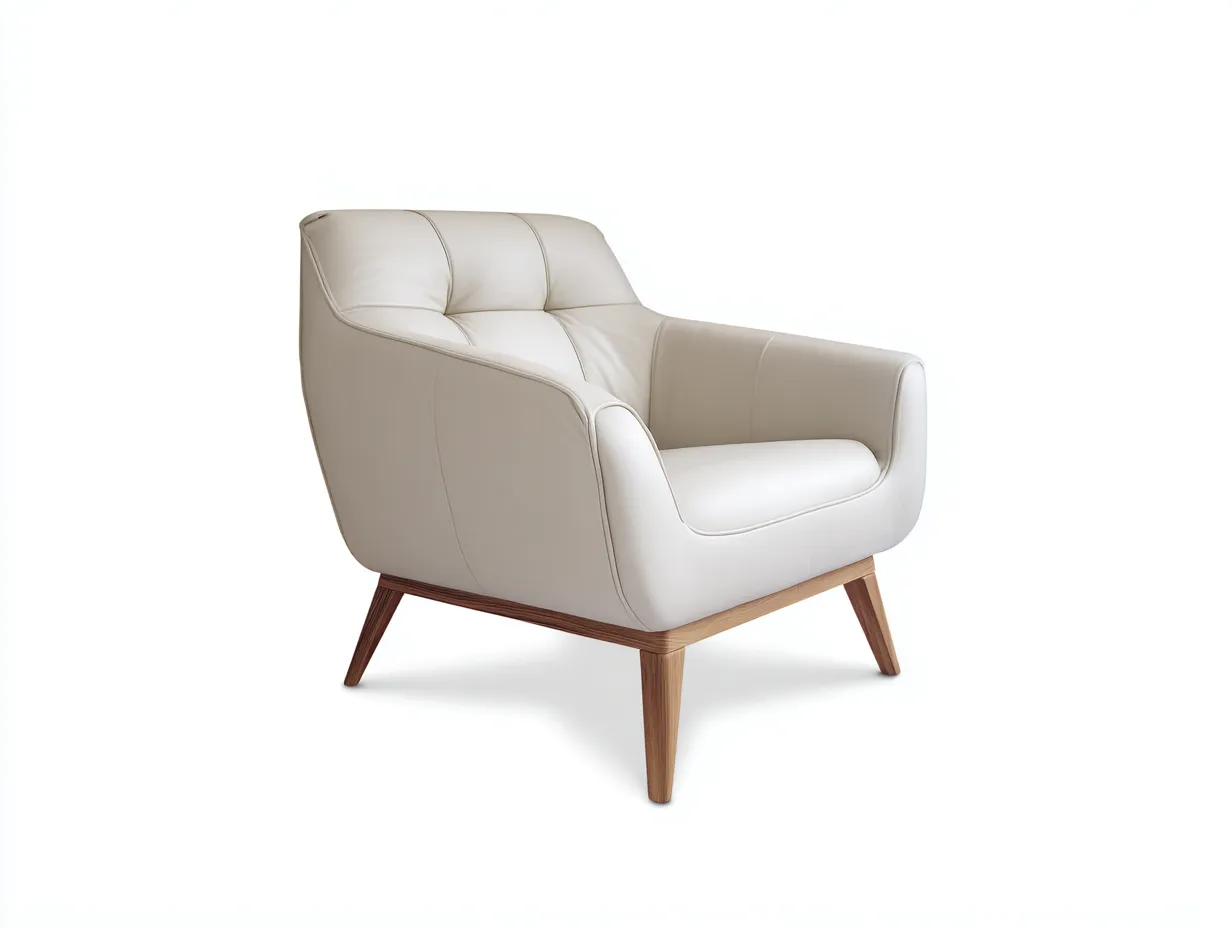 Poltrona lounge-Pelle-Legno-80x86x78 cm-Bianco crema-Stile moderno-Denmyhome