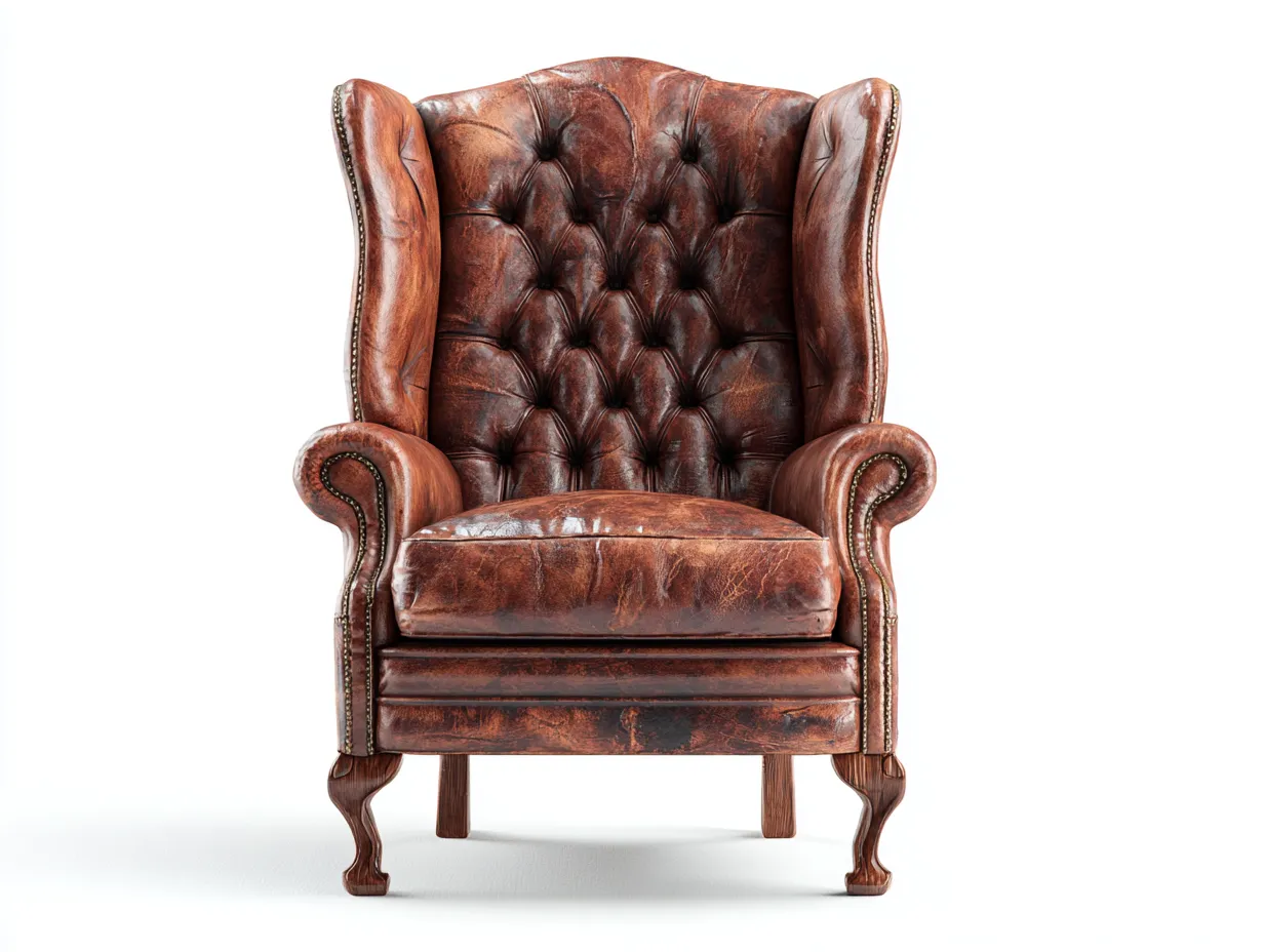 Poltrona a orecchioni-Pelle-Legno-91x97x114 cm-Marrone caldo-Stile classico-Denmyhome