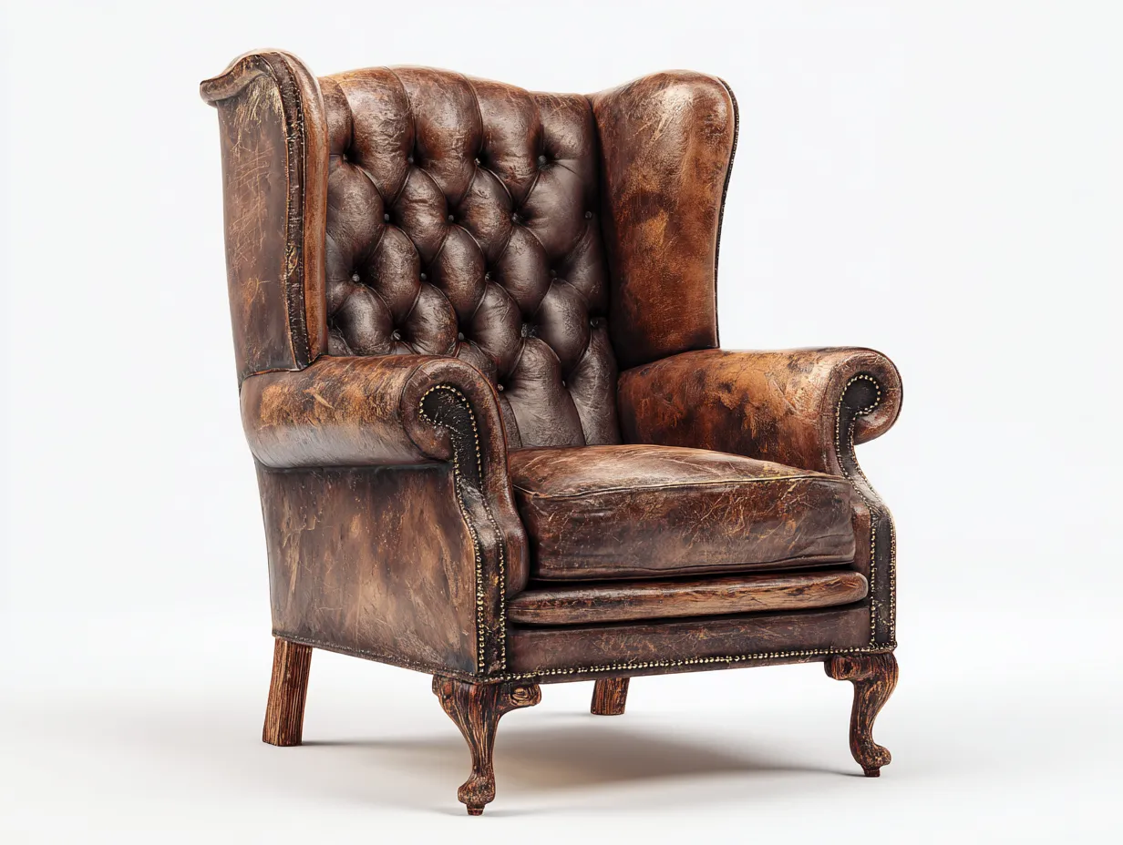 Poltrona a orecchioni-Pelle-Legno-90x96x112 cm-Marrone vintage-Stile classico-Denmyhome