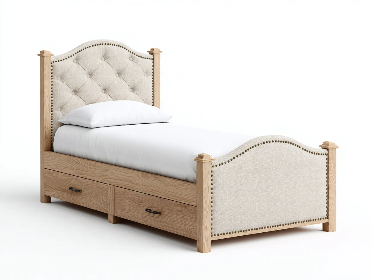 Letto singolo-legno-tessuto-205x103x115 cm-Beige-design classico-Denmyhome