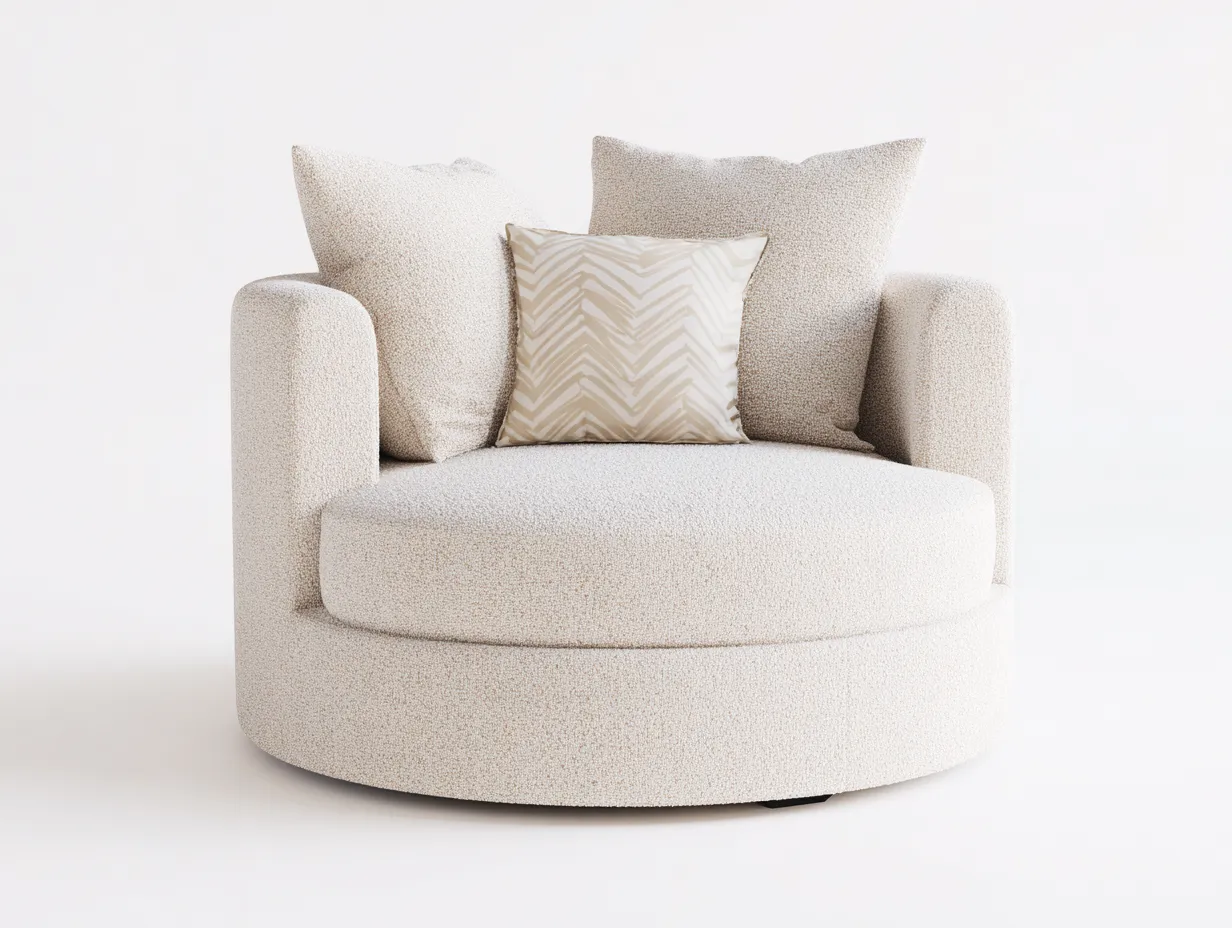 Poltrona lounge-Tessuto bouclé-Legno-95x95x78 cm-Crema-Stile moderno-Denmyhome